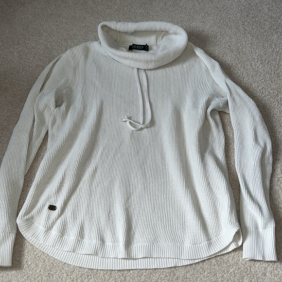 Ralph Lauren White Drawstring Cowl Neck Waffle Knit Top - Picture 2 of 8